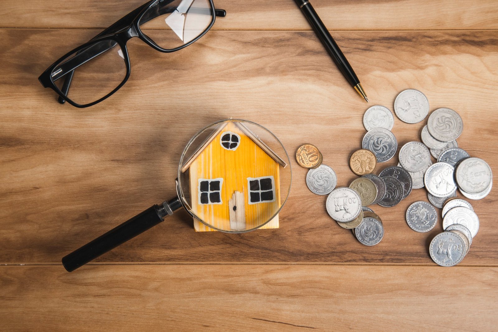 Loupe sur une maison miniature pour symboliser l'analyse et l'amortissement LMNP.