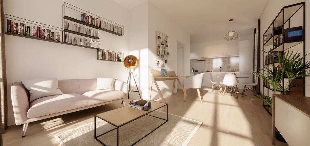 Intérieur lumineux d’un appartement rénové dans la résidence Cœur Joliette à Marseille